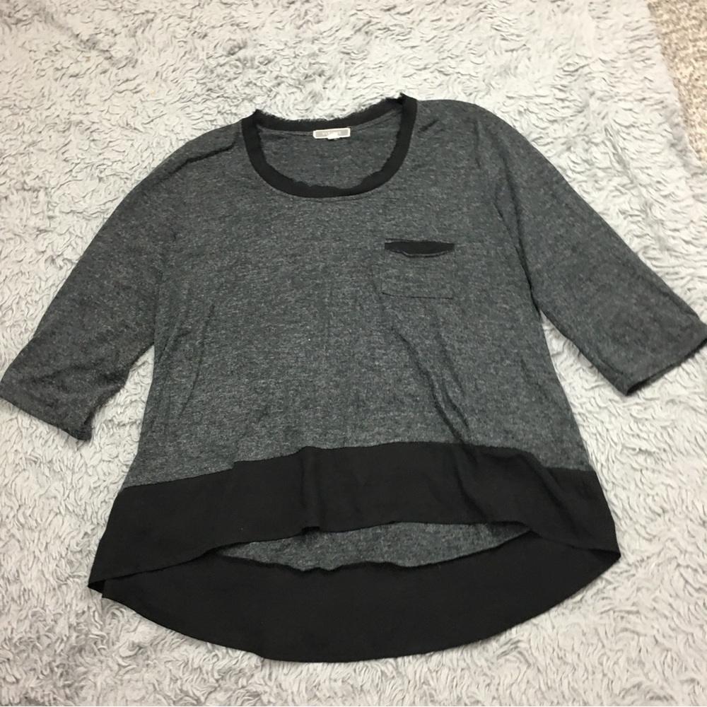 Anthropologie Pleione  Contrast Trim Chiffon Top High Low Chest Pocket Gray XL - Picture 2 of 16